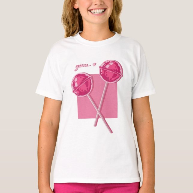 Söt Rosa Lollipop Flickor Grafisk T-Shirt (Framsida)