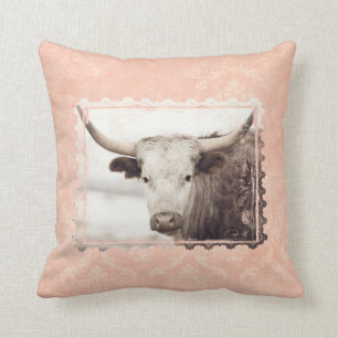 Söt Rosa Longhorn Pillow Kudde