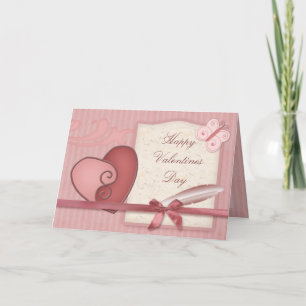 Söt Rosa Loveeart & Butterfly Valentiness Card Helgkort