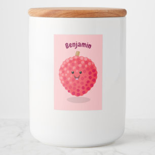 Söt rosa lychee-illustration i tecknad stil mat etikett