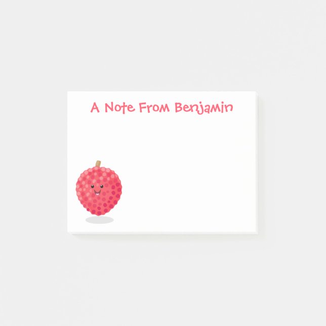Söt rosa lychee-illustration i tecknad stil post-it block (Framsida)