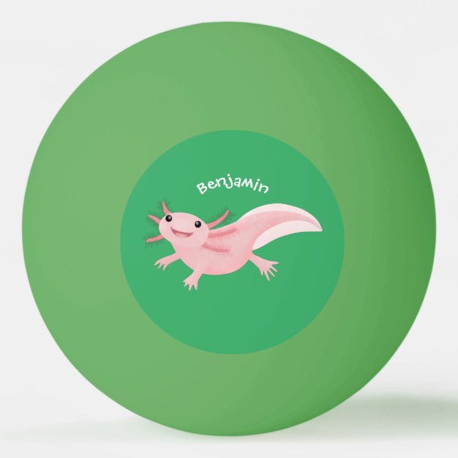 Söt rosa lycklig axolotl pingisboll (Framsidan)