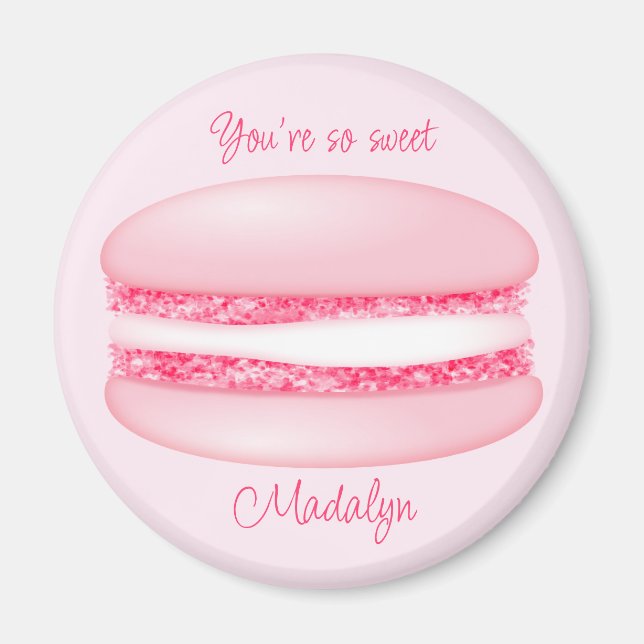 Söt rosa macaron så söta flickor namn magnet (Framsidan)