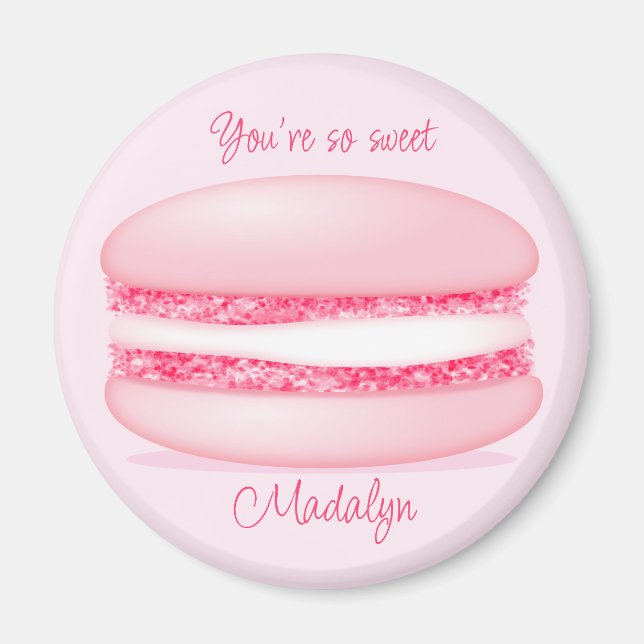 Söt rosa macaron så söta flickor namn magnet (Framsidan)