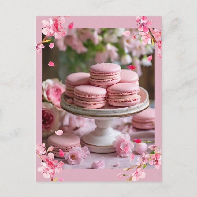 Söt Rosa Macaroons Vykort (Framsida)