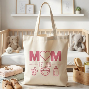 Söt Rosa Mamma Est År Baby Ikoner Design Tygkasse