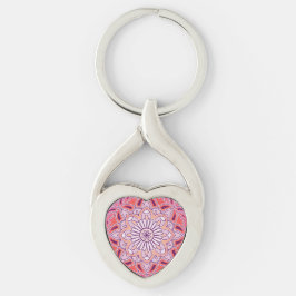 Söt rosa mandala twisted heart silverfärgad nyckelring