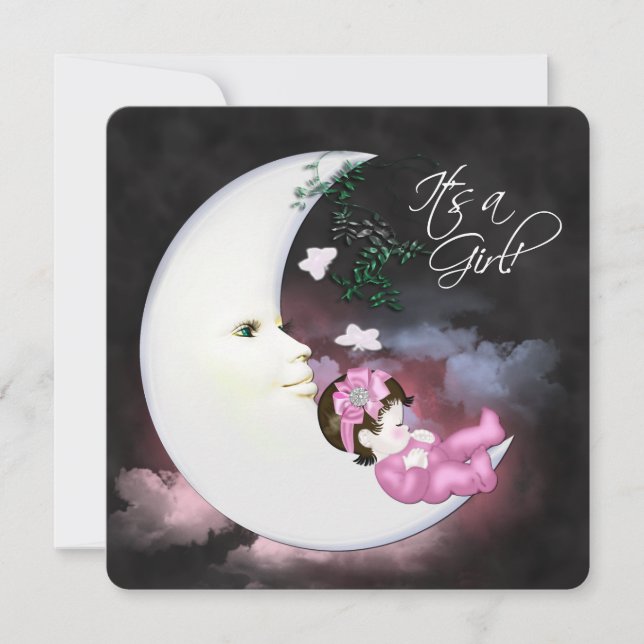 Söt Rosa Måne Baby Shower Inbjudningar (Framsida)