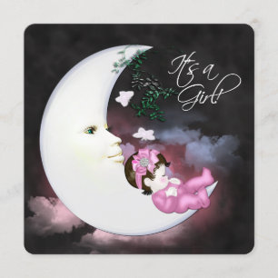 Söt Rosa Måne Baby Shower Inbjudningar