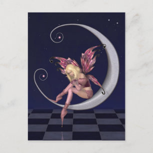 Söt Rosa Måne Fairy in Starry Natt Vykort