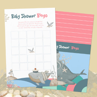 Söt Rosa Marin Val Baby Shower Bingo Spel