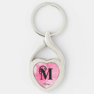 Söt Rosa MarLED Monogram Namn Twisted Heart Silverfärgad Nyckelring
