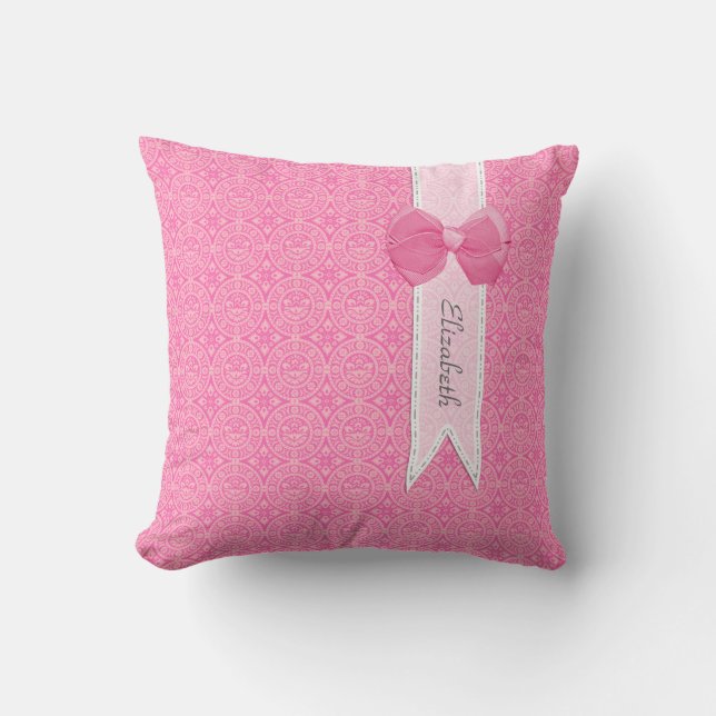 Söt Rosa Medallion: Skakelfack med Namn Kudde (Framsida)