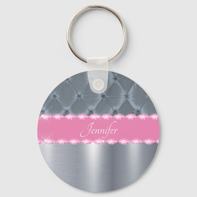 Söt Rosa Metallic Bling Namn Glam Nyckelring (Framsida)