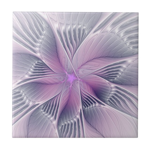 Söt Rosa Modern Abstrakt Fractal Art. Kakelplatta (Framsidan)