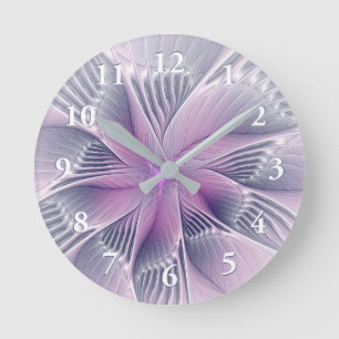 Söt Rosa Modern Abstrakt Fractal Art. Rund Klocka