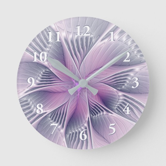Söt Rosa Modern Abstrakt Fractal Art. Rund Klocka (Framsida)