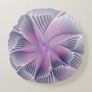 Söt Rosa Modern Abstrakt Fractal Art. Rund Kudde