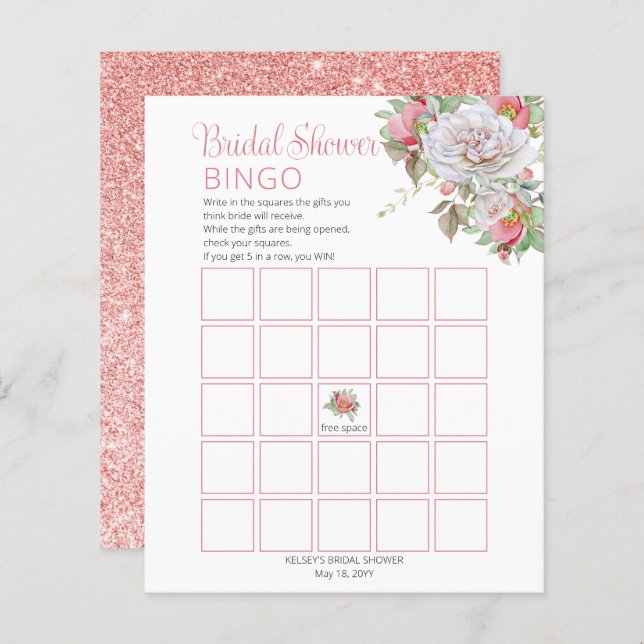 Söt Rosa möhippan Blockering av Blommigt i Vit ros (Fram/baksida)