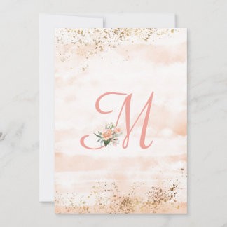 Söt Rosa Monogram Blommigt Script Bröllop Tack Kort