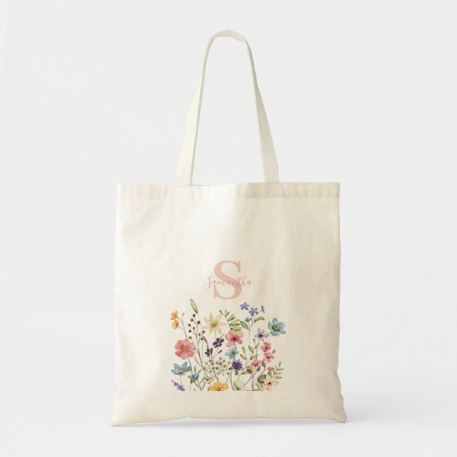 Söt Rosa Monogram Namn Blommigt Tygkasse (Framsidan)