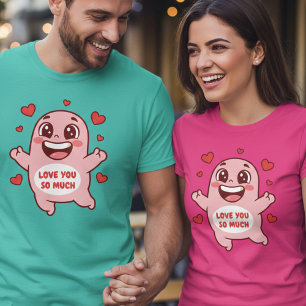 Söt Rosa Monster Älskar Dig Så Mycket Konst T Shirt