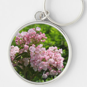 Söt Rosa Mountain Laurel Flowers Rund Silverfärgad Nyckelring