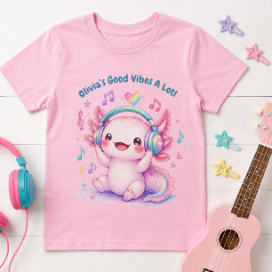 Söt rosa musikalisk axolotl med monogram t shirt