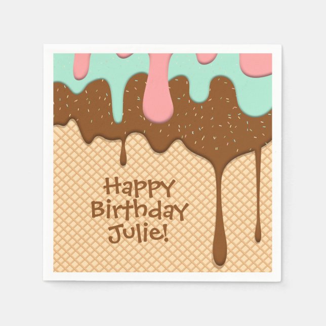 Söt rosa, mynta och chokladglass pappersservett (Framsidan)