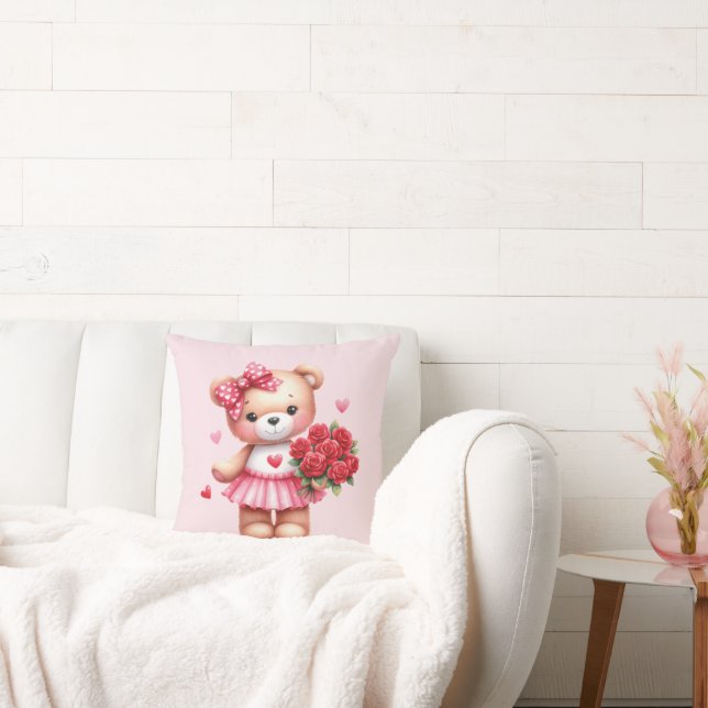Söt rosa nalle kudde (Soffa)