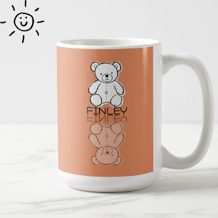 Söt rosa nallebjörn reflektion doodle anpassat nam kaffemugg