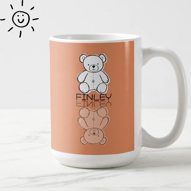 Söt rosa nallebjörn reflektion doodle anpassat nam kaffemugg (Skapare uppladdad)