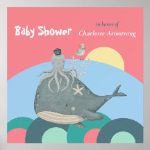 Söt Rosa Nautical Whale Octopus Baby Shower
