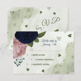 söt rosa & navy blåa blommor greenery OSA kort