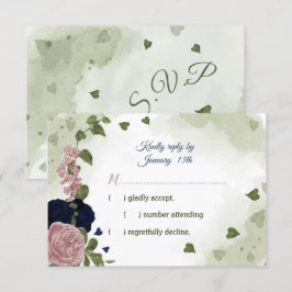 söt rosa & navy blåa blommor greenery OSA kort