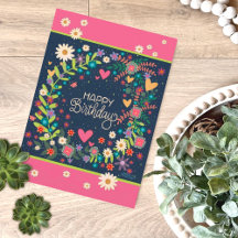 Söt Rosa Navy Blommigt Roligt Birthday Inspirife
