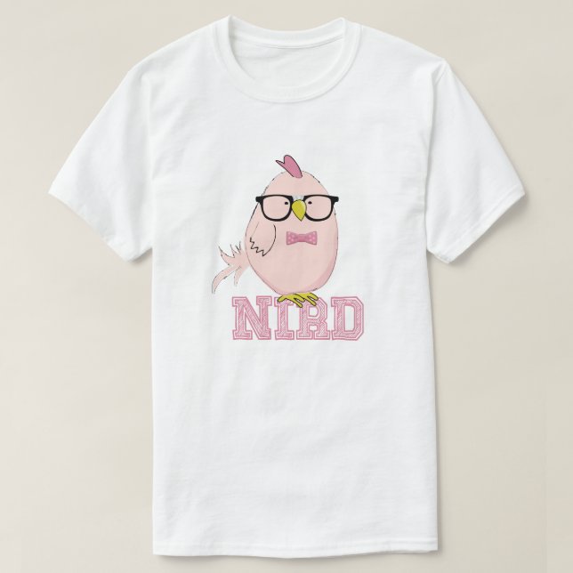 Söt rosa nörd-fågel t shirt (Design framsida)