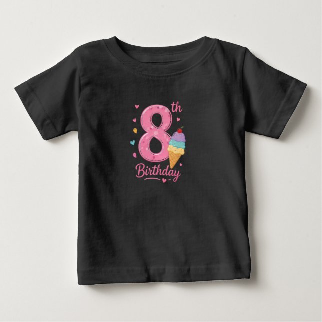 Söt rosa nummer 8 födelsedagströja för flickor t shirt (Framsida)