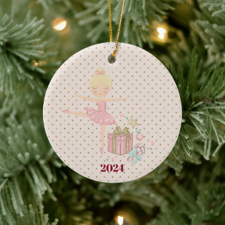Söt rosa nutcracker ballerina julgransprydnad keramik