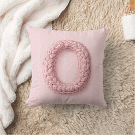 Söt rosa O monogram initial virkad bokstav boho Kudde