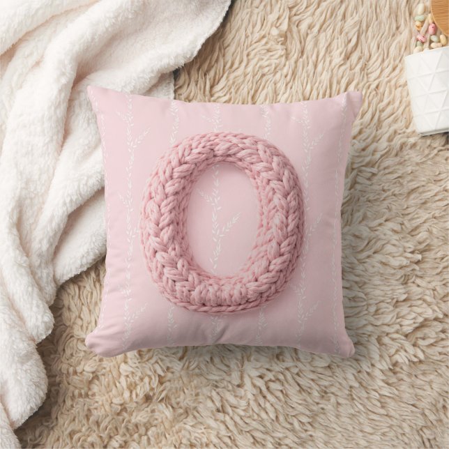 Söt rosa O monogram initial virkad bokstav boho Kudde (Filt)