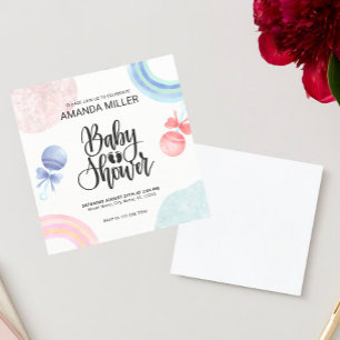 Söt rosa och blå akvarell Baby Shower Inbjudan