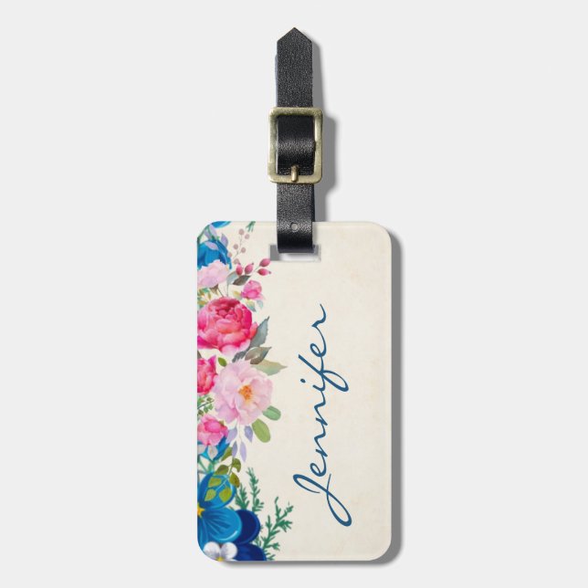 Söt Rosa och Blå blomman Gräns Bagagebricka (Vertikal Framsida)