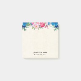 Söt Rosa och Blå blomman Gräns Bröllop Post-it Block
