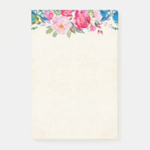 Söt Rosa och Blå blomman Gräns Post-it Block