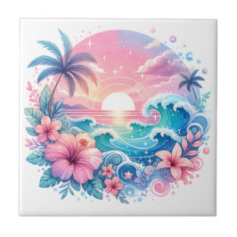 Söt Rosa och blåa kustkonst Kakelplatta