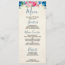 Söt Rosa och Blue Flower Gräns Bröllop Menu Inbjudningar