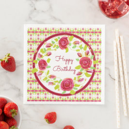 Söt Rosa och Burgundy Ro Blommigt Pappersservett