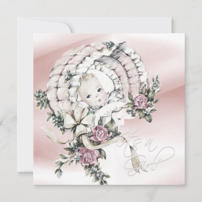 Söt rosa och grå babyflicka shower inbjudningar (Framsida)