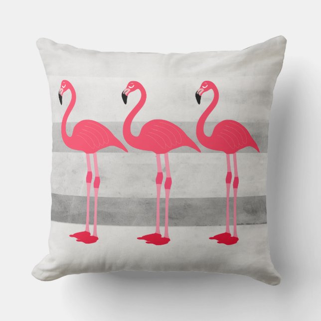 Söt rosa och grått flamingo designkudde kudde (Framsida)